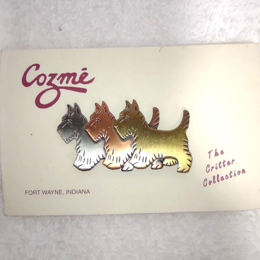Cozme Critter Collection Dog Pin Brooch Scotty Terrier Silver Gold‎ Bronze tones